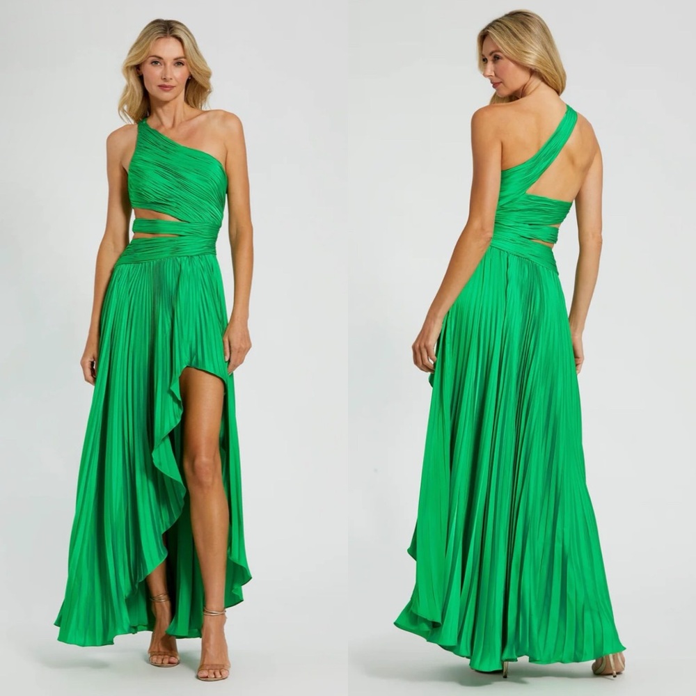 Mac Duggal Green One-Shoulder Midi Dress